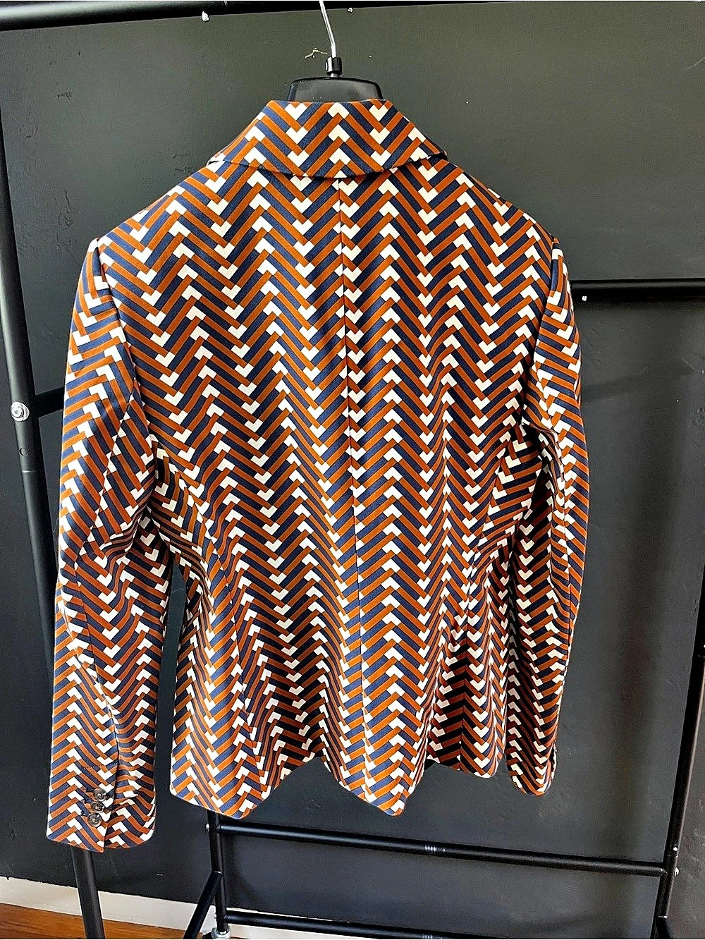 Boden Geometric Blazer in Orange & Blue Size 12R Like New - Picture 3 of 6